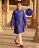 Pine Kids Woven Full Sleeves Kurta Pajama Set With Floral Foil Print - Royal Blue