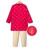 Pine Kids Woven Full Sleeves Kurta Pajama Set With Floral Foil Print - Red
