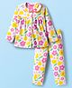 Babyhug Cotton Knit Full Sleeves Front Open Co-ord Night Suit With Floral Print - White