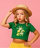 BaawRi Viscose Knit Half Sleeves Floral & Lemons Printed Crop Tee - Green