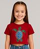 BaawRi Viscose Knit Half Sleeves Tortoise Printed Crop Tee - Red
