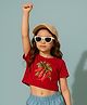 BaawRi Viscose Knit Half Sleeves Red Chilli & Leaves Printed Crop Tee - Red