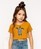 BaawRi Viscose Knit Half Sleeves Turtle Printed Crop Tee - Yellow
