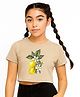 BaawRi Viscose Knit Half Sleeves Lemon & Floral Printed Crop Tee - Beige