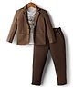 Rikidoos Full Sleeves Textured Blazer With Typography Printed Tee & Pant Set - Dark Fawn & Brown