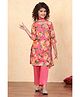 BIBA Cotton Woven Three Fourth Sleeves Floral Printed Gota Lace Embellished Kurti Pant With Dupatta Set - Pink