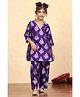 BIBA Woven Three Fourth Sleeves Floral Foil Printed Gota Lace Embellished Kurti & Pant Set - Purple