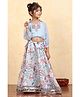 BIBA Georgette Woven Three Fourth Sleeves Floral Embroidered Lehenga Choli Set - Blue