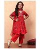 BIBA Woven Three Fourth Sleeves Floral Embroidered Gota Lace Embellished Kurti & Pant With Dupatta Set - Red