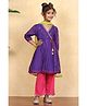 BIBA Cotton Woven Three Fourth Sleeves Floral Embroidered Kurta & Pant With Dupatta Set - Purple