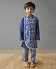 MASTARANG 100% Cotton Woven Full Sleeves Paisley Printed & Lace Embellished Kurta Pant Set - Navy Blue