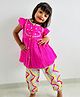 MASTARANG 100% Cotton Woven Frill Sleeves Floral Embroidered & Gota Lace Embellished Kurti Salwar Set - Baby Pink
