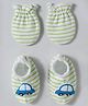 Babyhug 100% Cotton Interlock Knit Mittens & Booties Set With Vehicle Print - Light Green