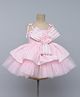 TINY MINY MEE Elastane Knit Sleeveless Bow & Floral Applique Detailed Abstract Glitter Printed Layered Dress - Pink