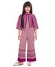 TINY BABY Woven Geometric Printed Coordinating Top & Palazzo With Three Fourth Sleeves Striped Jacket Set - Wine