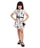 TINY BABY Linen Woven Half Sleeves Abstract Printed Shirt Style Dress With Belt Sling Bag & Inner Camisole - Cream