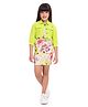 TINY BABY Lycra Knit Floral Printed Dress With Jacket & Belt - Green