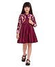 TINY BABY Satin Woven Pearls Embellished Dress With Full Sleeves Floral Printed Shrug Set - Maroon