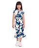 TINY BABY Woven Abstract Printed Jumpsuit With Half Sleeves Coordinating Jacket Set - Blue
