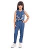TINY BABY Woven Sleeveless Stones Embellished Top & Pant With Lace Detailed Floral Designed Jacket Set - Blue