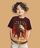 NUSYL Knit Half Sleeves Space Theme Printed Tee - Brown