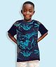 NUSYL Cotton Blend Knit Half Sleeves Dinosaurs Printed Tee - Navy Blue