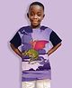 NUSYL Cotton Blend Knit Half Sleeves Dragon Printed Tee - Navy Blue