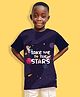 NUSYL Cotton Blend Knit Half Sleeves Space Theme Printed Tee - Navy Blue