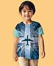 NUSYL Cotton Blend Knit Half Sleeves Aeroplane Printed Tee - Sky Blue