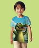 NUSYL Cotton Blend Knit Half Sleeves Cute Crocodile Printed Tee - Sky Blue