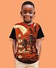 NUSYL Cotton Blend Knit Half Sleeves Space Theme Printed Tee - Black