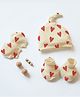 Cocoon Care Bamboo Cotton Knit Hearts Designed Coordinating Cap Mittens & Booties Set  - 35 Cm - Beige