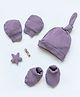 Cocoon Care Bamboo Cotton Knit Solid Cap Mittens & Booties Set - Purple - Diameter - 35cm