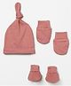 Cocoon Care Bamboo Cotton Knit Solid Cap Mittens & Booties Set - Purple - Diameter - 35cm
