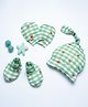 Cocoon Care Bamboo Cotton Knit Checked Cap Mittens & Booties Set - Green - Diameter - 35cm
