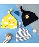 Kicks & Crawl Cotton Pack Of 3 Sun Printed & Striped Caps - Multicolour