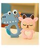 Badal Kidz Dinosaur Shape & Reindeer Shape Silicone Teether , BPA Free & Safe for Babies (Pack of 2)- Blue & Pink