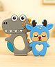Badal Kidz Dinosaur Shape & Reindeer Shape Silicone Teether , BPA Free & Safe for Babies (Pack of 2)- Grey & Dark Blue