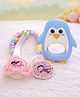Badal Kidz Baby Pacifier with Chain & Soft Penguin Teether Combo ,Silicone, BPA Free - Pink & Blue