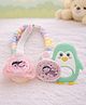 Badal Kidz Baby Pacifier with Chain & Soft Penguin Teether Combo ,Silicone, BPA Free - Pink & Green