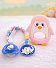Badal Kidz Baby Pacifier with Chain & Soft Penguin Teether Combo ,Silicone, BPA Free - Blue & Pink
