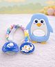 Badal Kidz Baby Pacifier with Chain & Soft Penguin Teether Combo ,Silicone, BPA Free - Blue & Blue