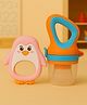 Badal Kidz Fruit Nibbler & Silicone Teether Combo,  BPA Free, Safe for Teething Babies - Orange & Pink
