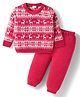 Babyhug Knit Full Sleeves Christmas Theme Printed Sweater Set - Dark Pink