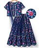 Pine Kids Woven Half Sleeves Floral Printed Choli Lehenga & Dupatta Set - Blue