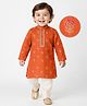 EARTHY TOUCH Woven Full Sleeves Kurta Pajama Set With Floral Print - Orange