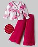 OLLINGTON ST. Georgette Woven Full Sleeves Floral Printed Top & Pleated Satin Culottes Set - Multicolor & Pink