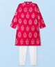 EARTHY TOUCH Cotton Woven Full Sleeves Kurta Pajama Set With Floral Print - Red