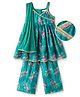 EARTHY TOUCH Chanderi Woven Sleeveless Kurta & Salwar Set with Floral Print - Sea Green