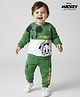 Babyoye Disney Terry Knit Full Sleeves Cut & Sew Design Sweatshirt & Track Pant Set With Mickey Mouse Graphics - Olive Green